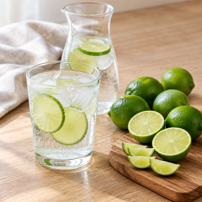 Limeli soda servis önerisi ve taze misket limonları