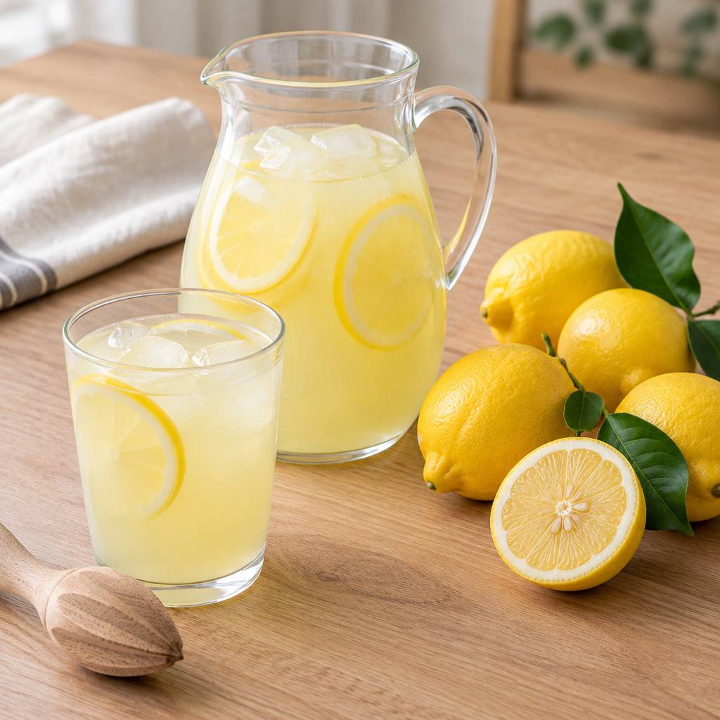 Ev yapımı limonata servis önerisi ve taze limonlar