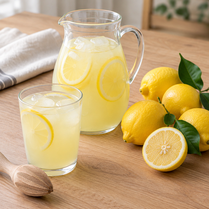 Ev yapımı limonata servis önerisi ve taze limonlar